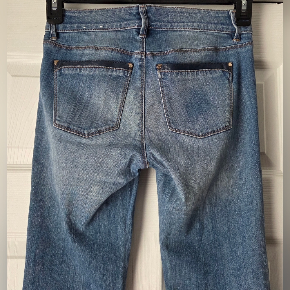 WHBM Light Blue Women's Slim Jeans With Faux Leather Trim Size 00 - Picture 10 of 16